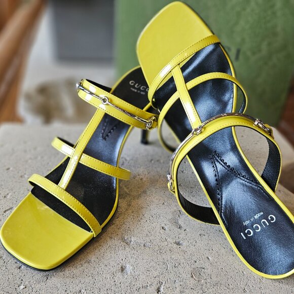 Gucci Slim Horsebit Slide Sandal 776643 CLG00 - 7212 Yellow Leather Size 37+ New - Picture 8 of 11